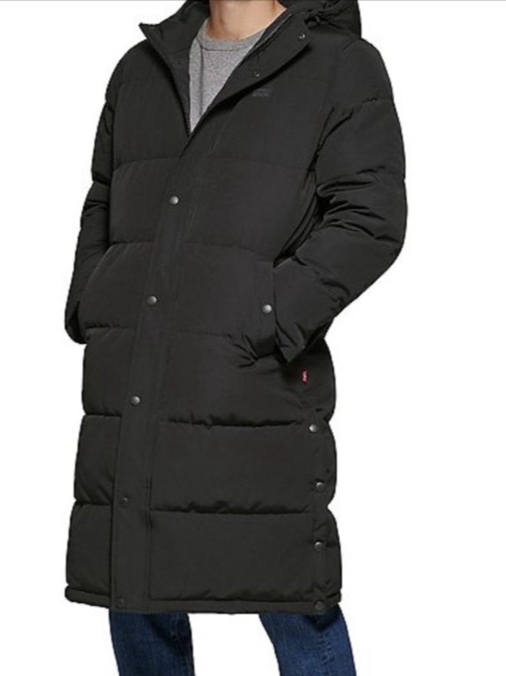Levi's Men's Quilted Extra Long Parka Jacket Black Hooded Puffer Coat